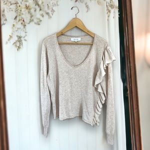 Women's Cream Sweater With Side Ruffle Detailing by John Jenn Size Medium